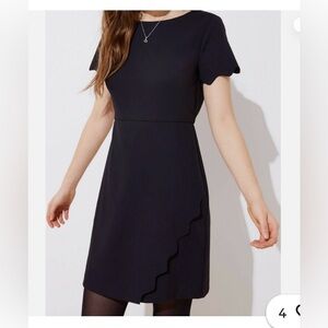 LOFT Black Scalloped Wrap-Style Dress